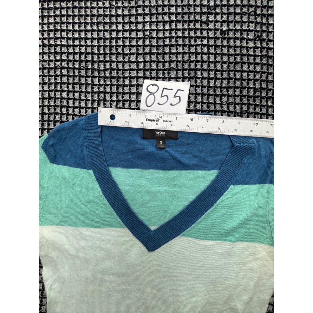 Mossimo Sweater Womens Small Blue Multi Color Striped V-Neck Knit